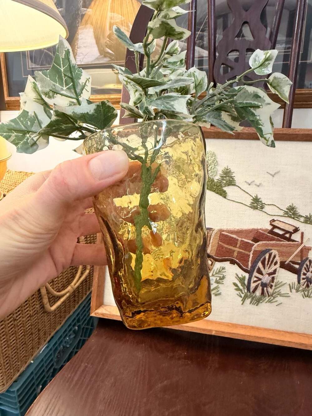 Amber Drinking Glass or Small Vase MCM Style Home Kitchen Decor